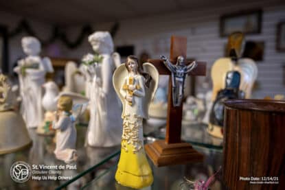 Angel Statues and Crosses for sale at SVDP Ozaukee County in Port Washington, WI.