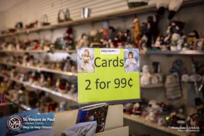 Cheap Christmas cards for sale at SVDP Ozaukee County in Port Washington, WI. 2 for $0.99.