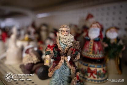 Collectible Santa Claus figurines at SVDP Ozaukee County in Port Washington, WI.