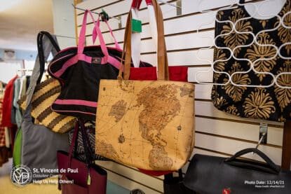 Women's purses for sale at SVDP Ozaukee County in Port Washington, WI.