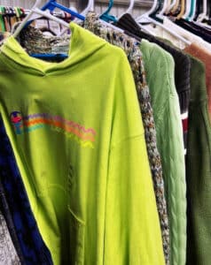 Examples of ladies green sweaters available at the Wearing of the Green Sale.