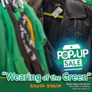 Used St. Patrick's Day clothing and women's leather jacket for sale.