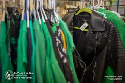 Used St. Patrick's Day clothing and women's leather jacket for sale.