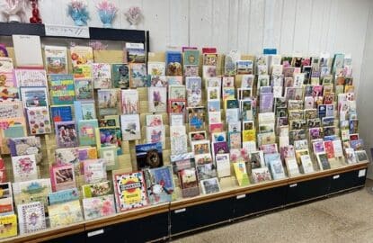 Mother's Day sale cards display.