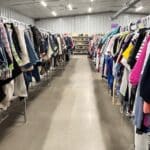 Women's clothing aisle at St. Vincent de Paul, Ozaukee County.