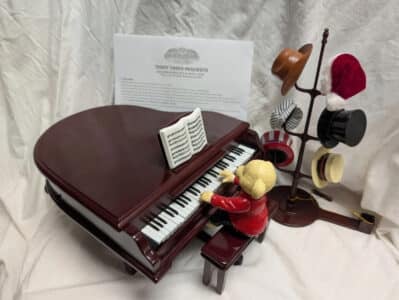 Mr. Christmas Gold Label Teddy Takes Requests Piano Playing Bear Wood Music Box.