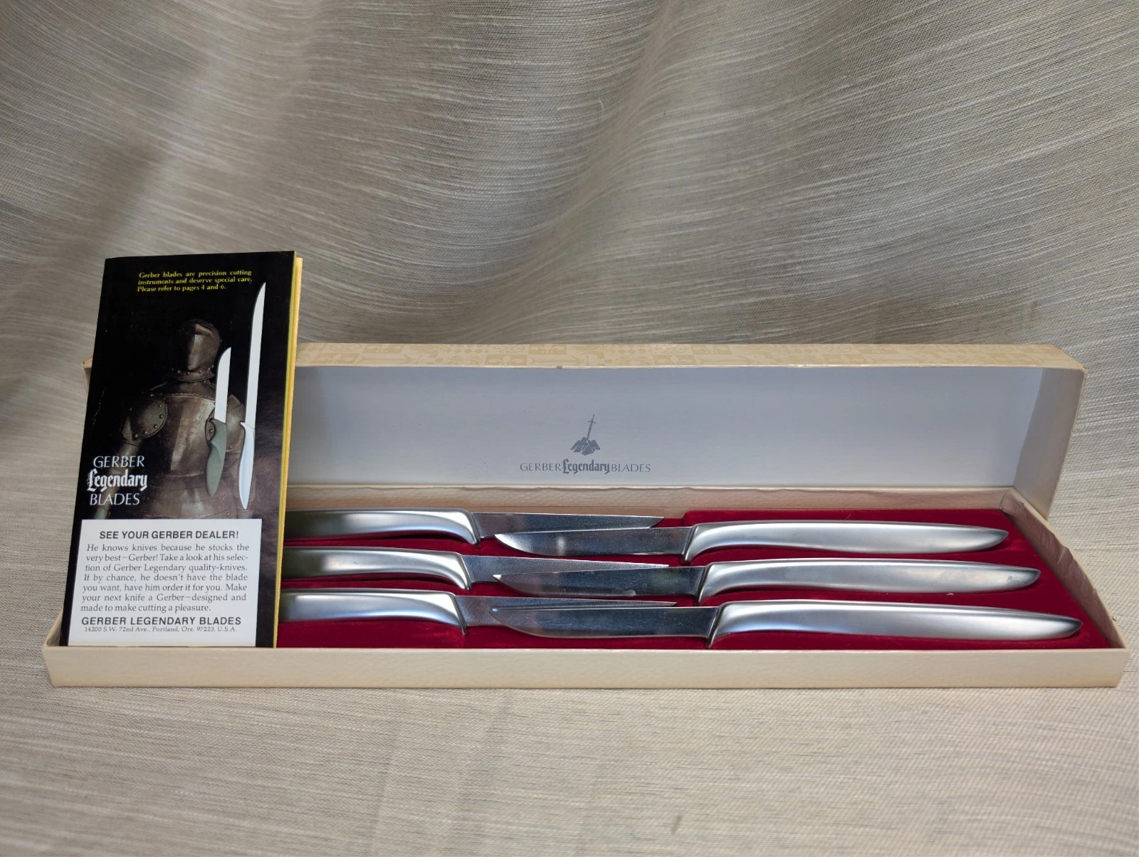 Vtg Gerber Legendary Blades Handmade Set of 6 Miming 3" Steak Blades W/Box