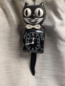 Vintage Kit Cat Klock Model B2 Black White Bow Tie Cat Clock USA Parts or Repair