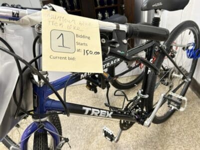 Aluminum blue Trek bike.
